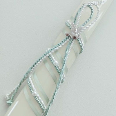 Vela Batismo Oval Verde Água