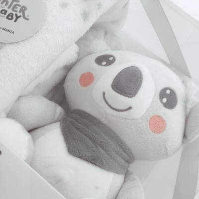 Conjunto de Manta e Peluche para Bebé  Koala Cinza