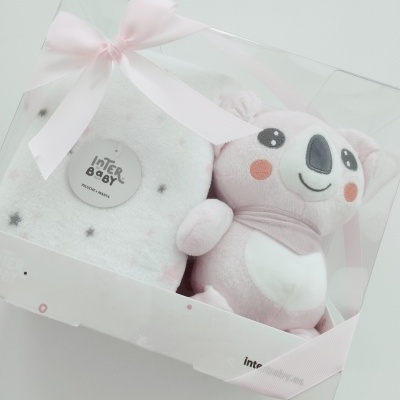 Conjunto de Manta e Peluche para Bebé  Koala Rosa