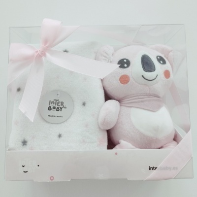 Conjunto de Manta e Peluche para Bebé  Koala Rosa