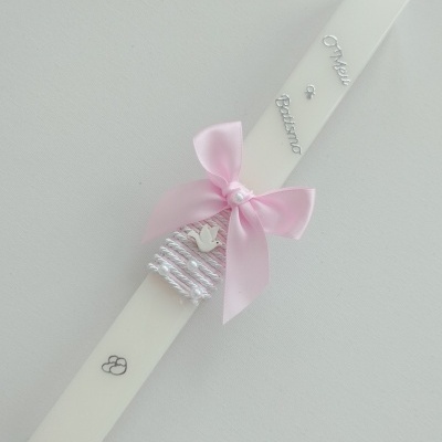 Vela Batismo Quadrada Rosa