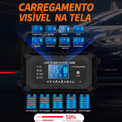 Carregador Inteligente NP@POWER Essential 15A – 220V → 12V/24V | LiFePO₄, AGM, GEL, SMF, e Chumbo