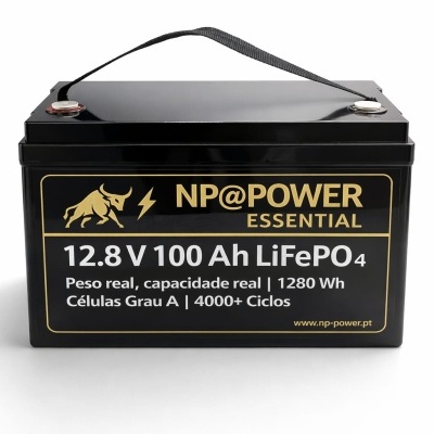 NP@POWER Essencial 12V 100Ah LiFePO₄ – Sem Bluetooth