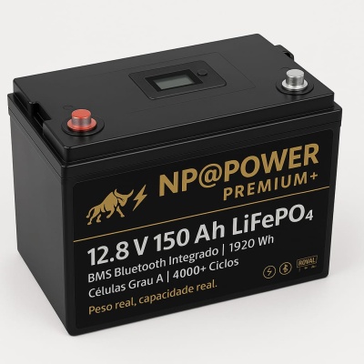 Bateria de Lítio LiFePO₄ NP@POWER Premium 12V 150Ah – com APP e Visor Digital