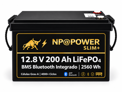 Bateria de Lítio LiFePO₄ 12.8V 200Ah NP@POWER SLIM+ – Bluetooth | BMS 150A | 2560Wh