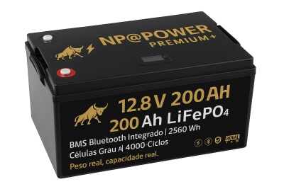 Bateria de Lítio LiFePO₄ NP@POWER Premium 12V 200Ah – com APP e Visor Digital