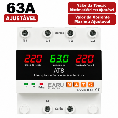 ATS 63A – Interruptor de Transferência Automática 230V