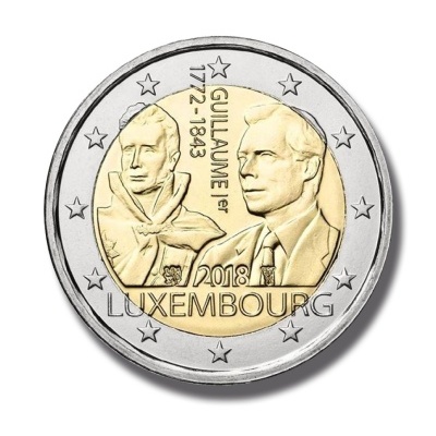 Luxemburgo 2 euro 2018  175.º aniversário da morte do Grão‑Duque Guillaume I