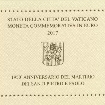 Vaticano 2 euro 2017  1950 anos do martírio de São Pedro e São Paulo