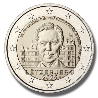 Luxemburgo 2 euro 2025  Subida ao trono grão‑duque Henri