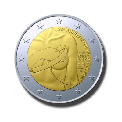 França 2 euro 2017 Laço rosa Luta contra o cancro da mama