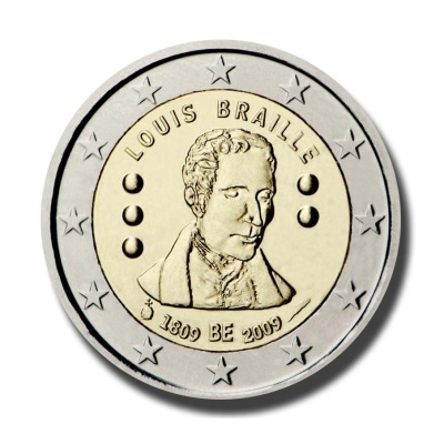 Bélgica 2 euro 2009 Bicentenário do nascimento de Louis Braille