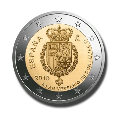 Espanha 2 euro 2018  50.º aniversário do Rei Filipe VI