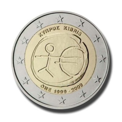 Chipre 2 euro 2009 10 anos da União Económica e Monetária EMU