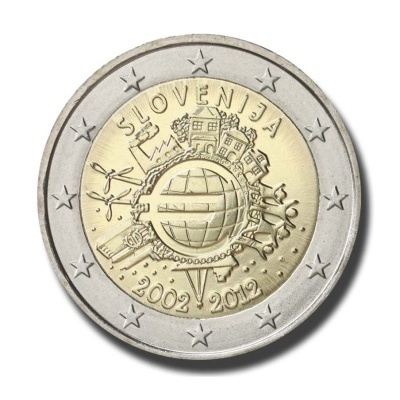 Eslovenia 2 euro 2012 TYE 10 anos do euro