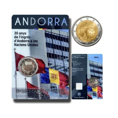 ANDORRA 2 euro 2023  30 anos da entrada do Principado de Andorra nas Nações Unidas