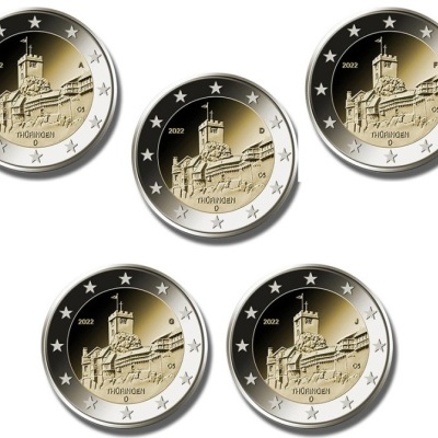 Alemanha 2 euro 2022 Turíngia (5 moedas)