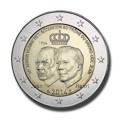 Luxemburgo 2 euro 2014 50.º aniversário subida trono Grão‑Duque Jean