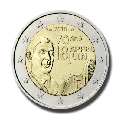 França 2 euro 2010 Aniversário do Apelo Charles de Gaulle