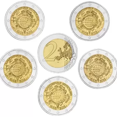 Alemanha 2 euro 2012 TYE 10 anos do euro (5 moedas)