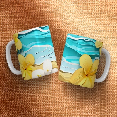 Caneca Floral Imagem  3D