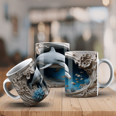 Caneca Golfinhos Imagem  3D