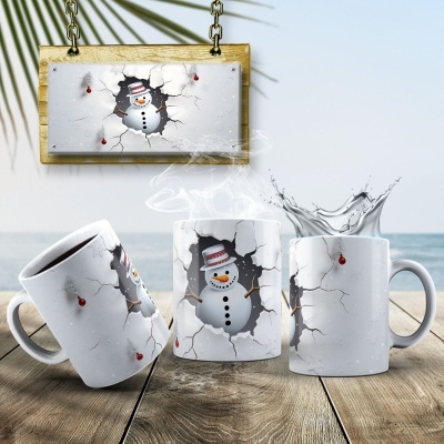 Caneca Natal Boneco de Neve Imagem  3D