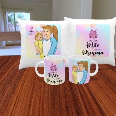 Pack Caneca e Capa de Almofada Mãe Princesa - 11 Imagens