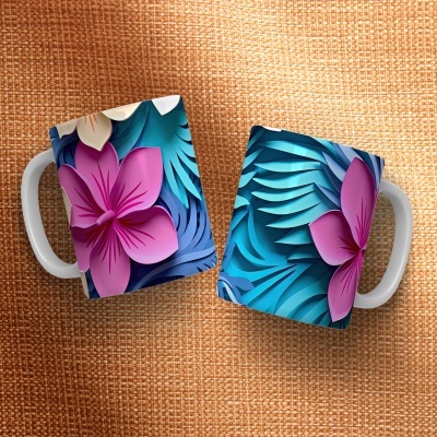Caneca Floral Imagem  3D