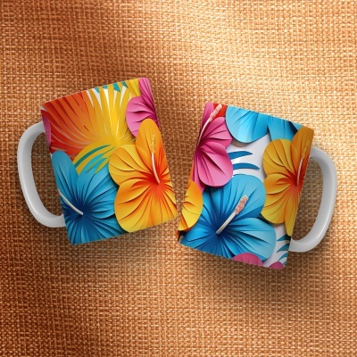 Caneca Floral Imagem  3D