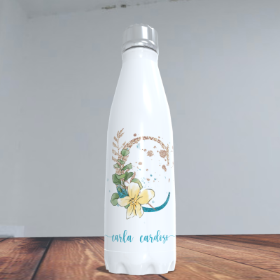 Garrafa Aluminio Inicial Floral Personalizada
