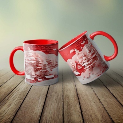Caneca Natal Vermelho Imagem 3D