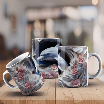 Caneca Golfinhos Imagem  3D