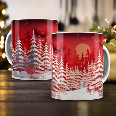 Caneca Natal Vermelho Imagem 3D