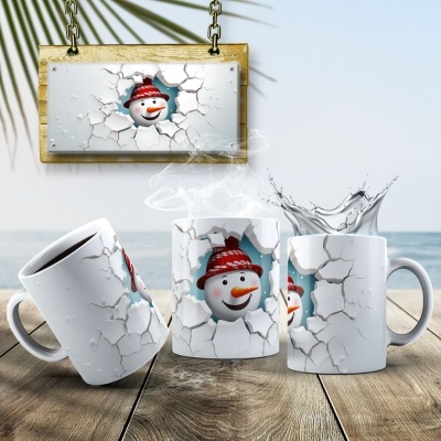 Caneca Natal Boneco de Neve Imagem  3D