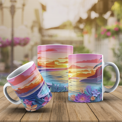 Caneca Praia Imagem 3D