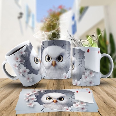 Caneca Coruja Imagem  3D