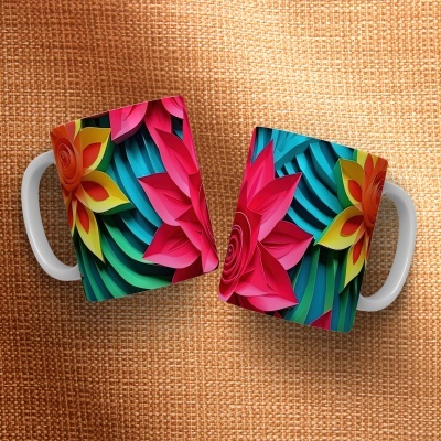 Caneca Floral Imagem  3D