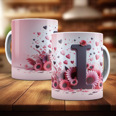 Caneca Alfabeto Floral Rosa