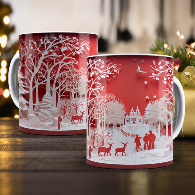Caneca Natal Vermelho Imagem 3D