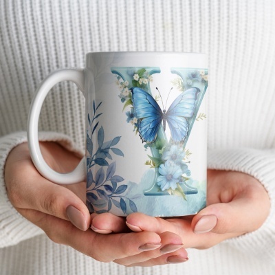 Caneca Alfabeto Floral Azul