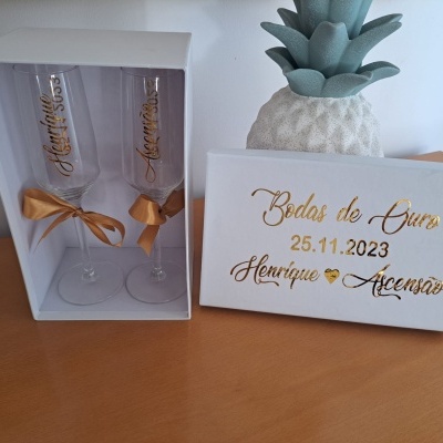 Par Copo Flute personalizado Bodas de Ouro