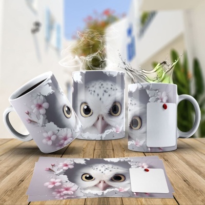 Caneca Coruja Imagem  3D