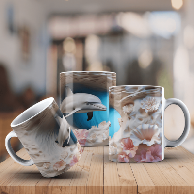 Caneca Golfinhos Imagem  3D