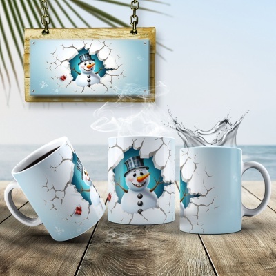 Caneca Natal Boneco de Neve Imagem  3D