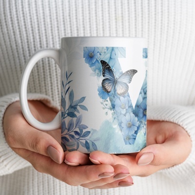 Caneca Alfabeto Floral Azul