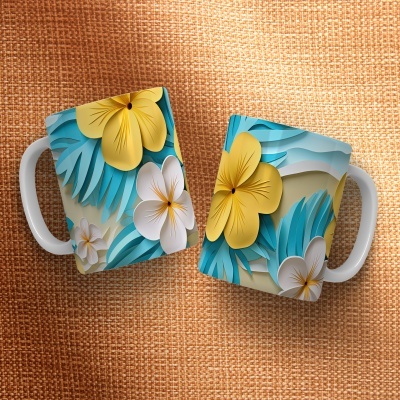 Caneca Floral Imagem  3D