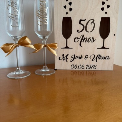 Par Copo Flute personalizado Bodas de Ouro