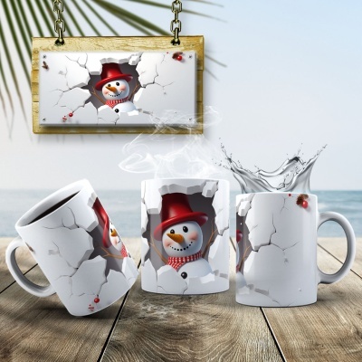 Caneca Natal Boneco de Neve Imagem  3D