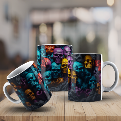 Caneca Caveiras Imagem  3D